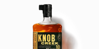 "Rich caramel and vanilla", "Black peppercorn", "lingering notes of baking spice" Knob Creek Anncs 10 Year Old Rye Whiskey